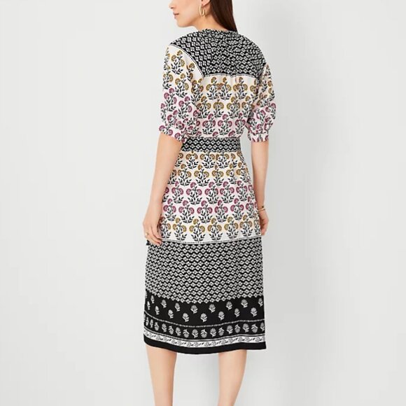 Ann Taylor Petite Border Floral Puff Sleeve Shirtdress - Size 0P - Picture 3 of 5